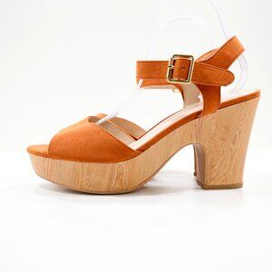 Chinese Laundry Theresa Burnt Orange 4" Block Heel Chunky Woodgrain Sandals - 11